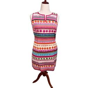 Talbots sleeveless stretch sheath dress floral stripe pattern pockets  Sz 8P